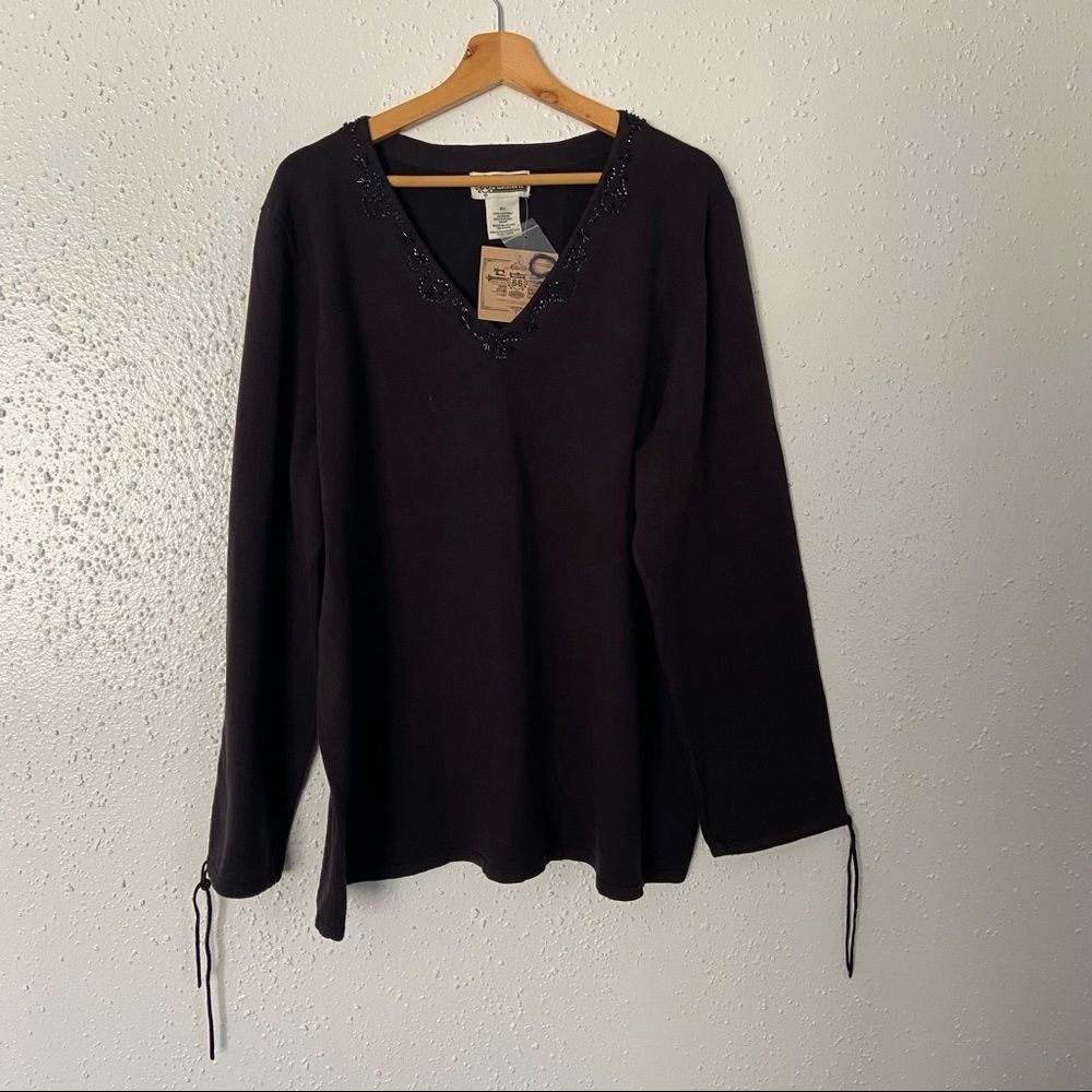 NWT Route 66 Women’s Sweater | Top | Beaded | SIZE 3X | Black | Draw String Slv.